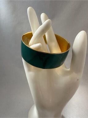 J. Crew Dark Teal Enamel Bangle with Gold tone Edge